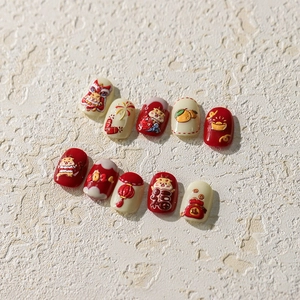 Autocollants ongles 3D relief Nouvel An chinois avec motifs danse du lion et koi
