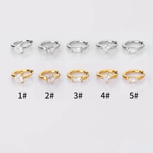 Polished stainless steel hoop earrings set with zircon geometric shapes in gold and silver