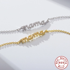 Bracciale S925 in Argento Sterling con Lettere MAMA e Zirconi per Regalo della Mamma