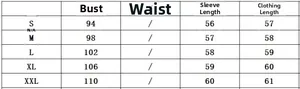 Size chart for women's zip-up cardigan with detailed sleeve and length measurements