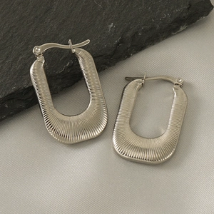 Textured U-shape silver 18K stainless steel geometric hoop earrings for women