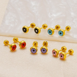 Evil Eye Stud Earrings 18K Gold Plated Stainless Steel Enamel Geometric Screw Back Mini Colorful Jewelry For Women