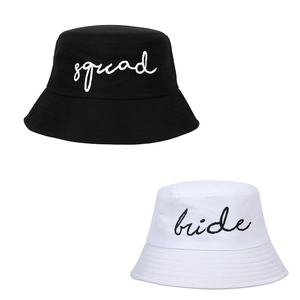 Embroidered Cotton Bucket Hat Bride Squad Lettering Wedding Party Bachelorette Sunshade Casual Fashion For Women