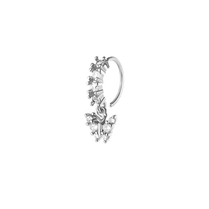 Silver butterfly nose ring with sparkling cubic zirconia crystals on a white background