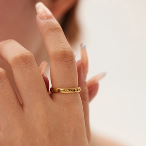 Gold stainless steel ring with colorful starburst zircon inlay for women