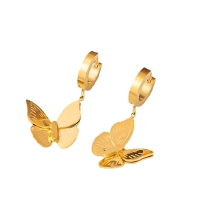 Elegant gold butterfly hoop earrings with detailed wing texture for women