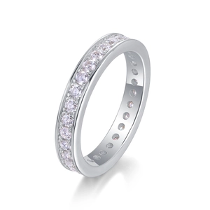 Sparkling S925 sterling silver eternity ring with pavé set moissanite round cut stones