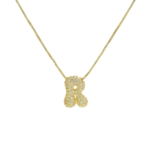 18k gold plated brass balloon letter R necklace pendant with sparkling zircon stones