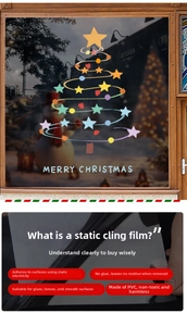 Macro detail of Merry Christmas tree window sticker with static PVC film features