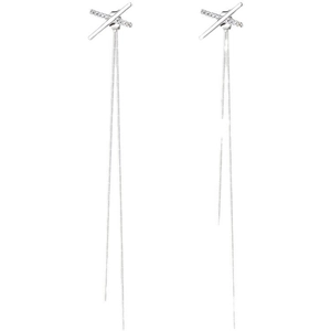 Elegant heart tassel earrings with silver finish and cross-shaped diamond studs