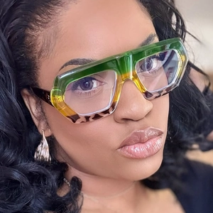 Women Oversized Geometric Sunglasses PC Thick Frame Hexagonal UV Protection AC Gradient Lens Fashion Flat Top Square Eyewear
