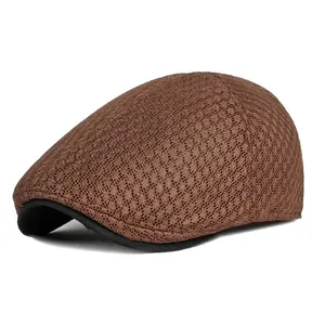 Brown mesh breathable flat cap for men with stylish diamond pattern for summer outdoor use
