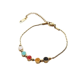 18k gold plated titanium steel bracelet with five colorful smiley face charms