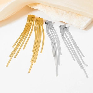 Stainless Steel Long Tassel Dangle Earrings French Retro Geometric Rectangular Snake Chain Fringe For Women Fashion