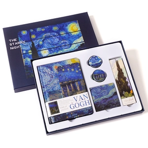 Artistic Van Gogh Starry Night stationery gift set with notebook and stickers