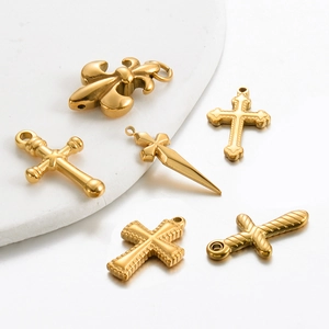Pendentifs en acier inoxydable doré avec motifs croix et fleur de lys pour bijoux