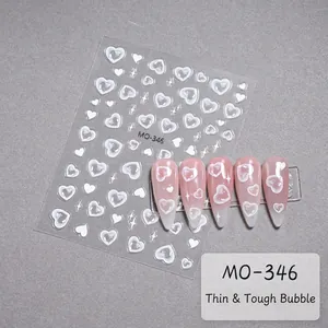 Detail of MO-346 nail stickers featuring white hollow hearts and stars on gradient nails