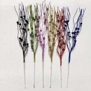 Glitter berry stems in six assorted colors for Christmas tree decoration and festive DIY