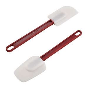 Red heat-resistant silicone spatulas with long handles, set of 2 for kitchen baking