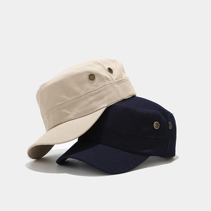 Breathable cotton military flat top cap in khaki and navy blue with metal eyelets