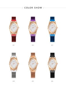 Selection of six elegant rhinestone-encrusted diamond-shaped quartz watches for women