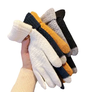 Warm pineapple knit winter gloves for women in multiple colors with touch screen fingertips