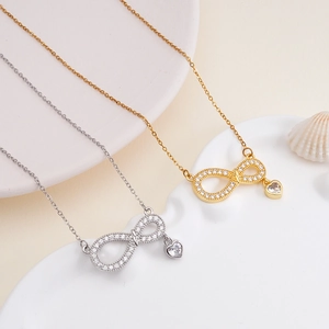 Elegant Copper Infinity Heart Pendant Necklace With Rhinestone Colored Glaze Fashion Jewelry For Women Valentines Day Gift
