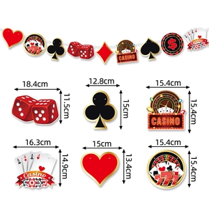 Casino theme party banner with dice, cards and roulette icons including size dimensions