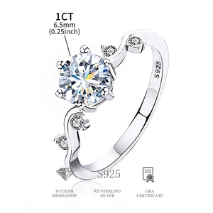 Detailed view of 1CT D-color moissanite ring with S925 sterling silver and GRA certification