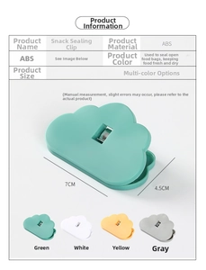 Cloud-shaped food sealing clips made of ABS plastic with size dimensions 7cm x 4.5cm