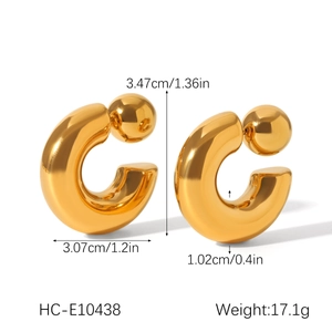 Size specifications for chunky 18K gold plated stainless steel C-shaped hoop earrings