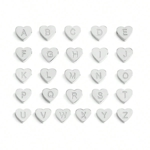 Alphabet heart cross pendant bracelet with 26 letters in polished silver metal