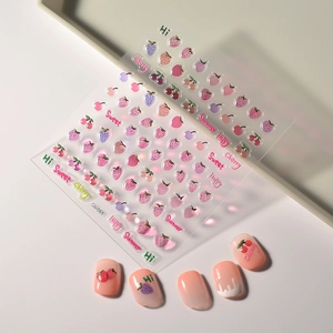 Sweet fruit nail stickers with 3D jelly cherry and strawberry designs for cute manicures
