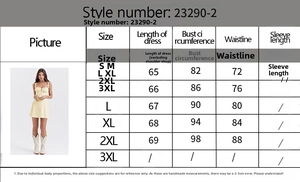 Size chart showing length and bust measurements for French style summer dress