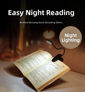 Detail of black LED clip-on book light with flexible gooseneck for eye-care reading