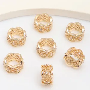 Perlina distanziatrice cava placcata oro 14K con zirconi per creazione braccialetti DIY