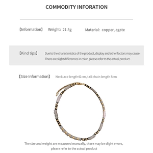 Detailed size chart for agate beaded necklace showing length and material specifications