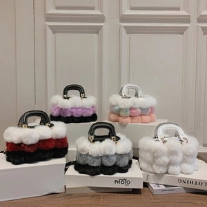Colorful plush patchwork handbag collection with soft faux fur texture and elegant styling