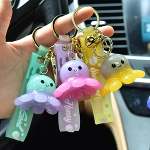 Glowing cartoon octopus keychain with resin doll and colorful silicone strap for bags