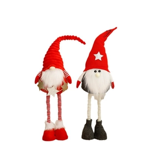 Plush Christmas gnome dolls set with long legs and knitted hats for festive decor