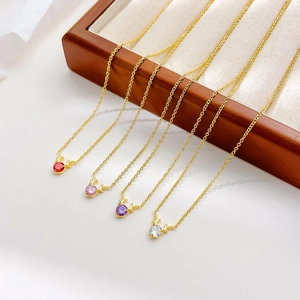 Minimalist deer antler necklace with colorful zircons on gold plated chain for women