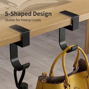 Portable black matte metal desk edge hook for hanging bags on wooden study tables
