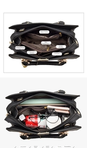 Vue détaillée du compartiment multiple et de la grande capacité du sac en cuir PU noir