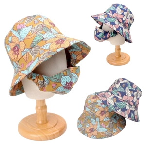Cappello Da Sole Con Stampa Floreale Da Donna Cappello Alla Pescatora Con Mascherina Tesa Larga Anti-UV Traspirante Cotone Poliestere