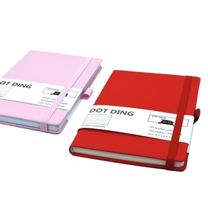 Pink and red PU leather dotted journal notebooks with elastic closure and pen holder