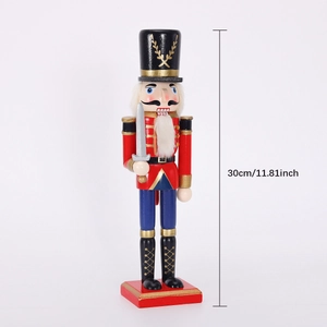 30cm wooden Christmas nutcracker soldier with red uniform and sword dimension detail
