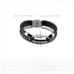 Detailed view of multilayer leather bracelet with stainless steel clasp and size dimensions