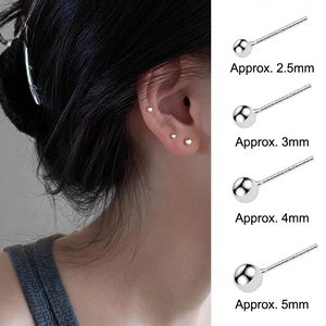 Classic 925 sterling silver ball stud earrings in four sizes from 2.5mm to 5mm for women