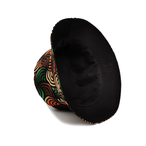 Double-sided bucket hat with retro abstract wave pattern for sun protection and outdoor use