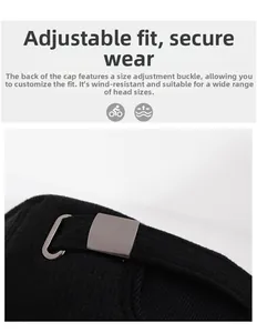 Detail of adjustable metal buckle and woven strap on winter wool cap for men
